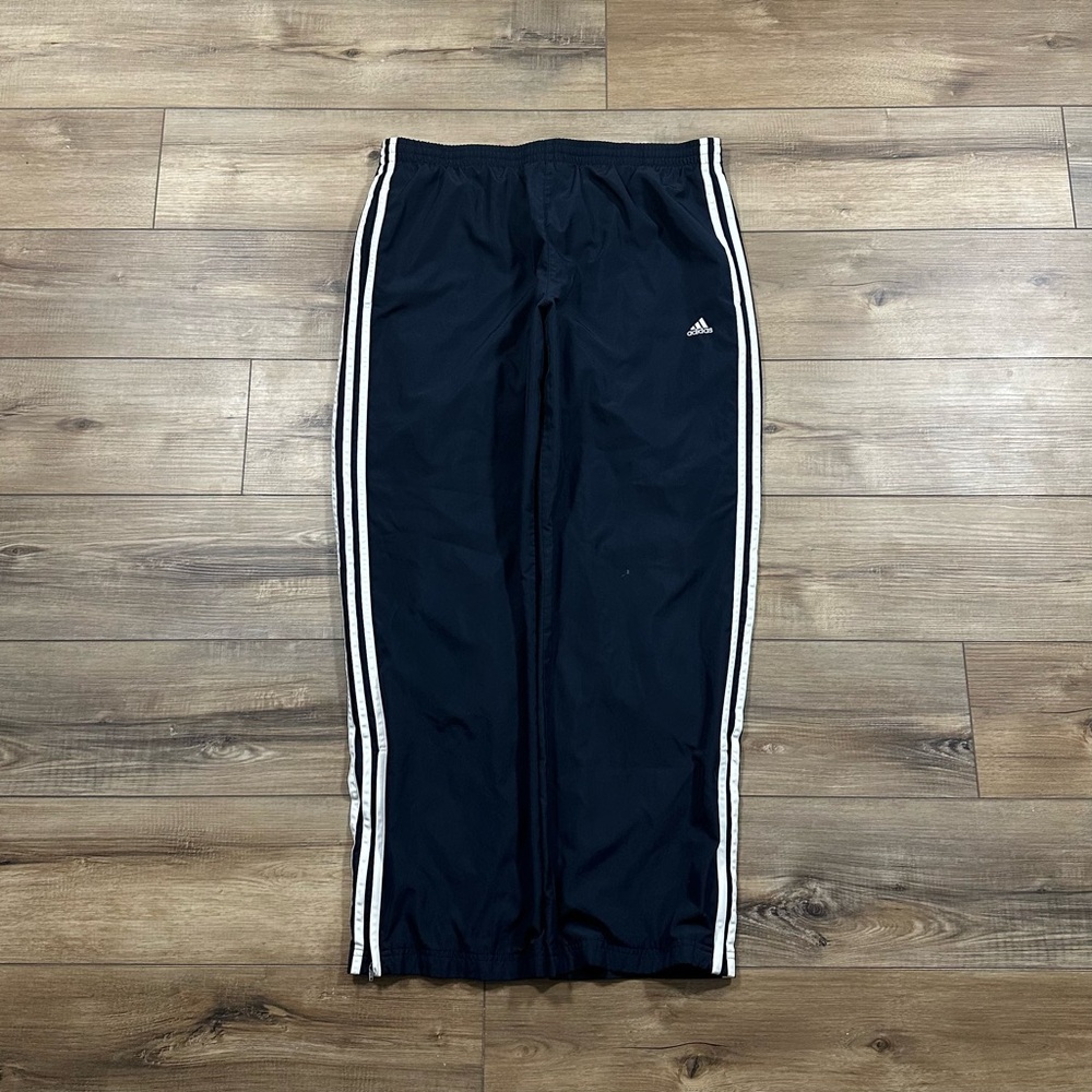 Vintage 2000s Y2K Adidas Navy Striped Wide Leg Track Pants